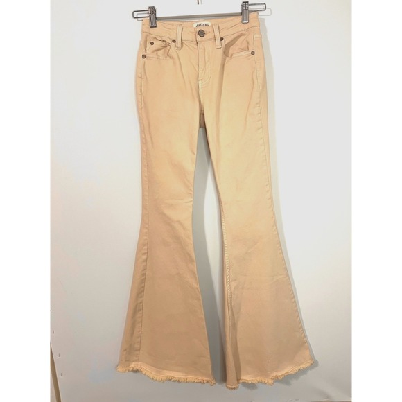 SHYANNE Cream/Ivory Western Country High Rise Stretch Flare Jeans Frayed Hem SIZ - Picture 2 of 10